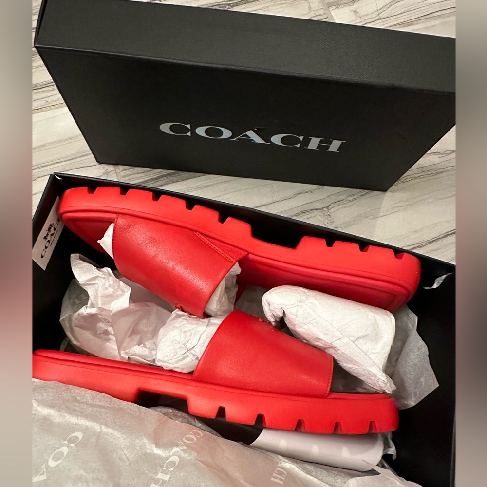 Coach Red Sandal Slides